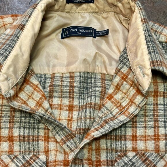 Van Heusen Vintage shirt L western board button down graytan plaid winter weight - Picture 6 of 7